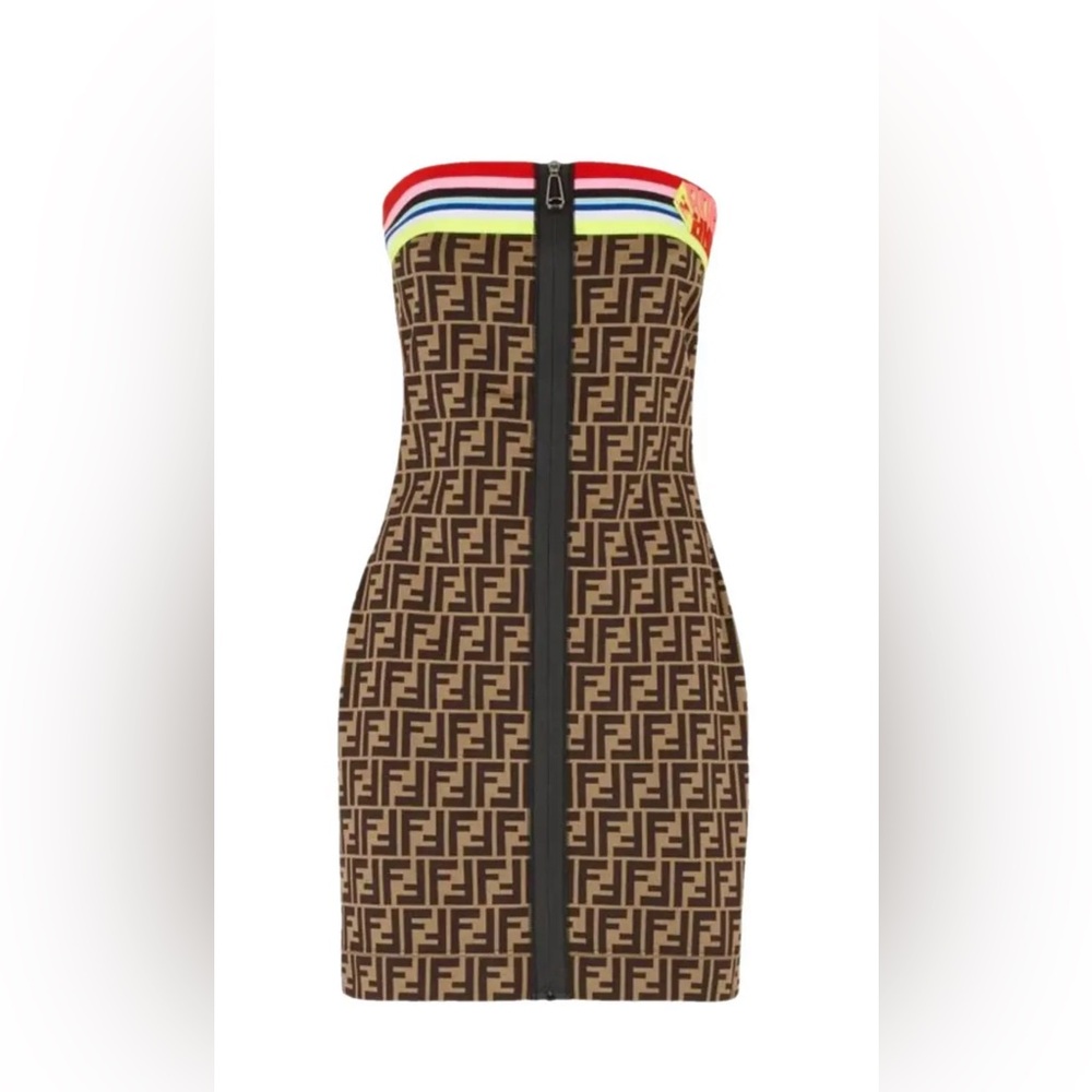 Fendi Brown and Black Strapless Dress